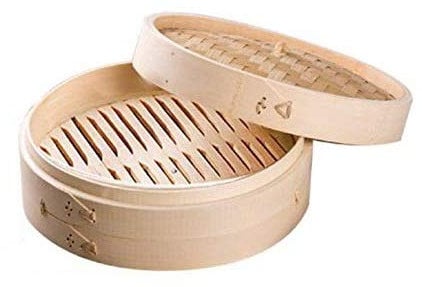 LEYENDAS Bamboo Steamer for Steamer, Cooker with Lid, Bamboo Basket, Oriental, Steam Cooker (15 x 6 cm 2pcs)