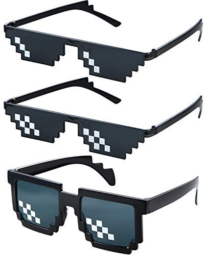Frienda 3 Paar Pixel Sonnenbrillen Thug Sonnenbrillen Coole Thug Brillen Kunststoff Pixel Brillen Partyzubehör für Kinder Erwachsene, Schwarz (Klein Einzelreihe, Klein Doppelreihe, Groß Doppelreihe)