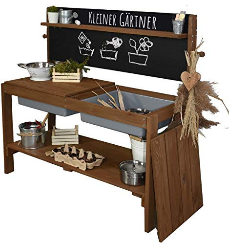 Meppi Matschküche Kleiner Gärtner, braun aus Holz, Outdoor-Küche
