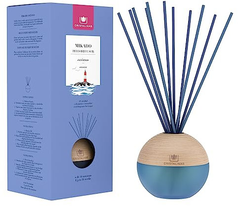 CRISTALINAS | Ambientador Mikado Esfera Premium | Aroma Océano | 100% Puro | Larga Duración 16 Semanas | 180ml | 0% Alcohol | Ayuda a Mejorar el Olor y el Ambiente del hogar