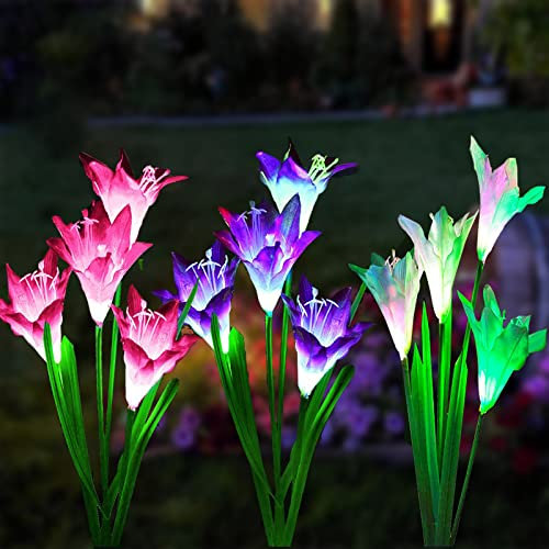 eaaerr Solarlampen für Außen Garten 3 Stück Solarleuchten Garten mit Größere Lilie Blumen - Wasserdicht Solarleuchten balkon für Muttertag Geschenk Terrasse Backyard Rasen Hochzeit