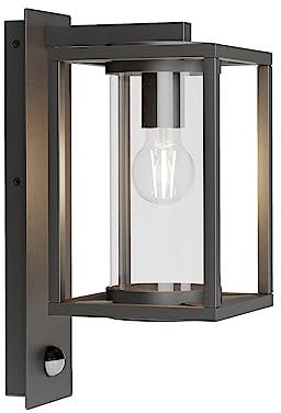 Lucande Wandlampe aussen mit Bewegungsmelder, Aussenwandleuchte spritzwassergeschützt IP44 1xE27 max. 60W ohne Leuchtmittel Außenleuchte