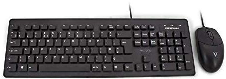 V7 CKU700IT Wired Keyboard-Mouse Set per mouse con tastiera, collegamento via cavo USB, lavabile, per PC, desktop, notebook, laptop (nero)