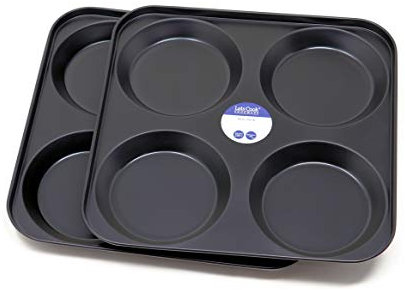 Lets Cook Cookware 4 Cup Large Yorkshire Pudding Oven Tray Twin Pack, British Made with PFOA & BPA Free Non Stick