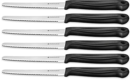 Navaris Tomatenmesser Set aus Edelstahl und Kunststoff - 6x Messer Küchenmesser Frühstücksmesser - für Früchte und Gemüse - spülmaschinenfest