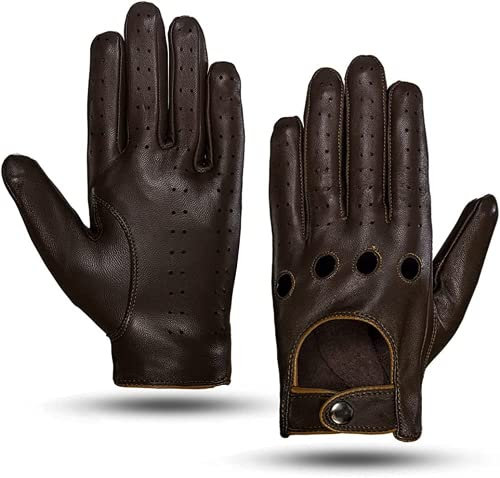 MGGMOKAY Herren Leder Autohandschuhe Touchscreen Lederhandschuhe Ungefüttert,BrarnKamel,S