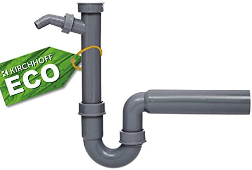 KIRCHHOFF ECO-SAVE Siphon Küchenspüle, Abfluss für Spüle Küche aus recyceltem Kunststoff, Ablaufgarnitur mit Anschluss für Waschmaschine oder Geschirrspüler 98831449, Grau