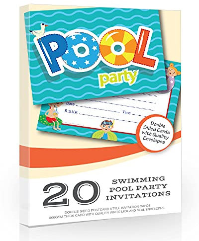 Olivia Samuel Einladungskarten für Schwimmbad-Party, mit Umschlägen, 20 Stück