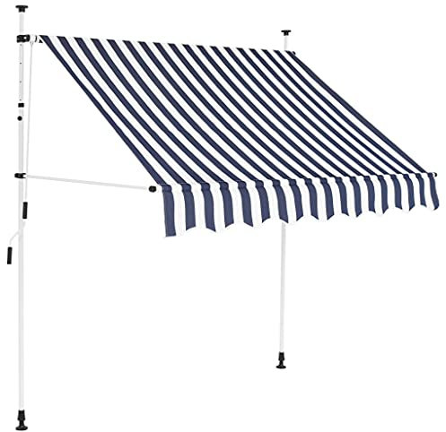 MUSEVANE Einziehbare Markise Handbetrieben 200 cm Blau/Weiß Gestreift