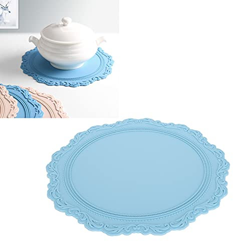 AMONIDA Tovagliette Rotonde, 34x34cm Silicone Tovagliette Sottopiatto, Tovaglietta Impermeabile, per Stoviglie, Tazze, Vasi, Posacenere(Azzurro)