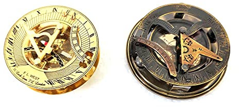 Kompass, Sonnenuhr, Kupfer, Antik-Gold, poliert, Größe 5,2 cm, aus Messing