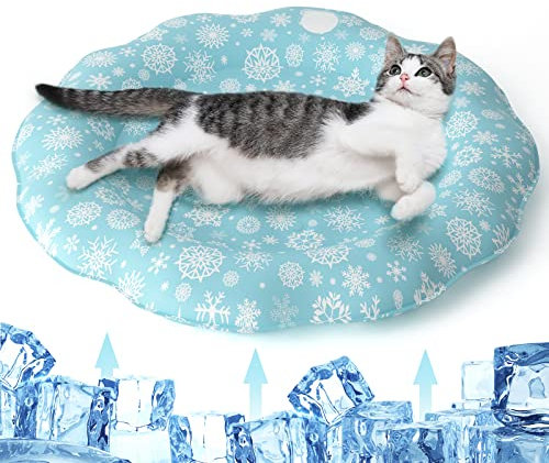 PETTOM Kühlmatte Katze Hund, Kühlmatte für Katzen Kratzfest 210D Oxford, Hunde Kühlmatte für Sommer Rund, Kühldecke für Hunde Selbstkühlende, Kühlkissen für Haustiere Ungiftig, Durchmesser 57cm