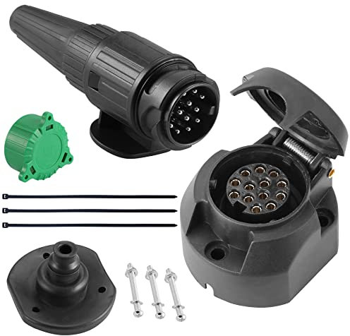 SPARKMOTO Spina 13 Poli E Presa 13 Poli Rimorchio Impermeabile,presa per rimorchio 13 poli spina per rimorchio 13 poli per Auto RV gancio traino,con Guarnizione Kit isolante E copertina verde(Nuovo)