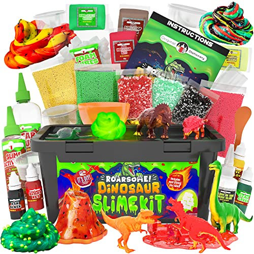 Original Stationery Kit de Slime de Dinosaure, Kit de Fabrication de Slime Phosphorescent pour Créer du Slime Brillant, Dino Poop Slime et Plus Encore Excellente Idée de Cadeau pour Les Garçons