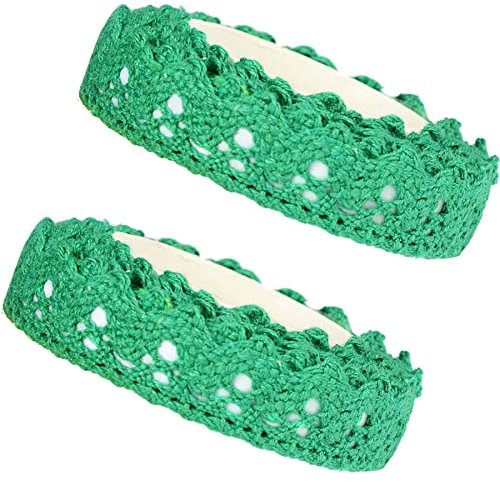 Feelairy 2 Rollen Spitzenband Vintage Dekoband Spitze Bordüre, Selbstklebende Spitzenborte Stoffband Stoff Bänder Spitzen-Tape für Basteln Hochzeit Geschenkband DIY Handwerk (Dunkelgrün)