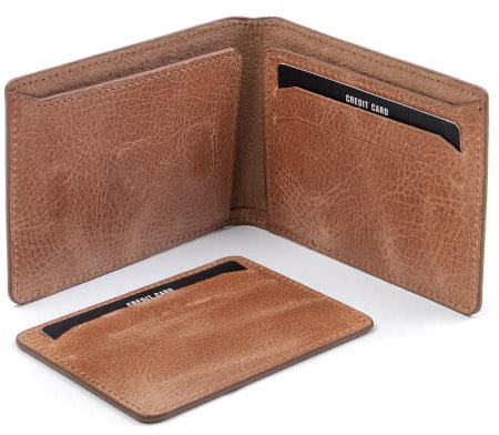 Solo Pelle Slim Wallet aus echtem Leder Platz für 4-8 Karten magnetisch abnehmares Kartenetui in Camel Braun