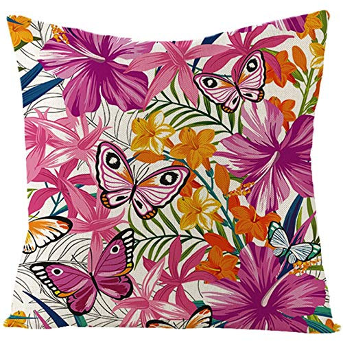 EHOMERY Federe Cuscini Fantasia per Cuscino Cotone Satinato Farfalle Fiori Velluto Copricuscini Letto Matrimoniale Divano Decorazione del Soggiorno Arancio Fucsia 16X16 Inches