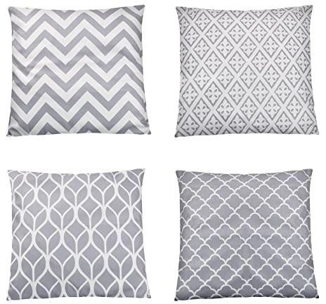 Pinsheng 4er Set Kissenbezug 45x45 cm Quadratische Kissenhülle Graue und weiße Geometrische Streifen Kissenbezugen Werden für Sofakissen Garten Outdoor Terrasse Wohnzimmer Sofa Dekor Zierkissenbezüge