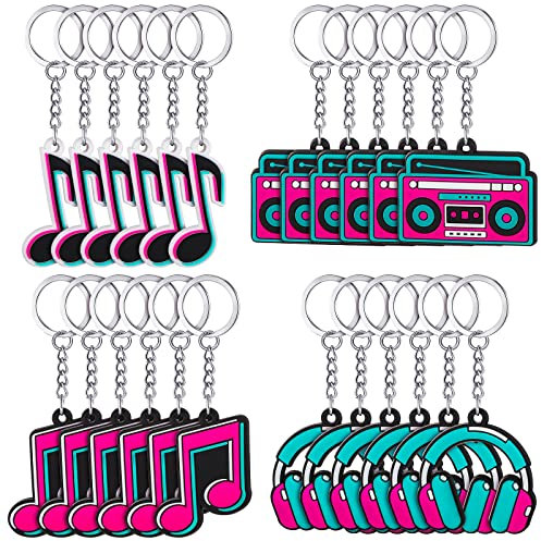 48 Pieces Music Party Favors Silicone Music Keychain Musical Note Keychain Roll Themed Keychains for Music Themed Party Supplies(48 Pieces)