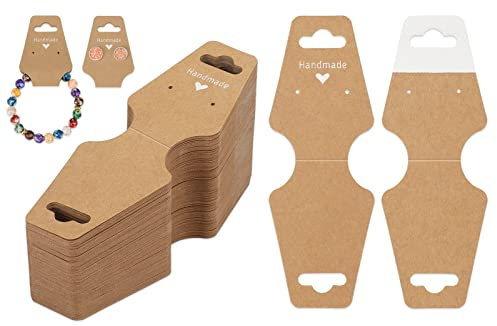 G2PLUS Selbstklebende Armbänder Displaykarten, Braun Halsketten Display Karten, 200 Stück Schlüsselanhänger Ohrringe Display-Karten, 12x 4.3cm Kraftpapier Display-Karten für Haarclips, Schmuck