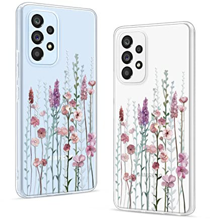 Gronda Hülle für Samsung Galaxy A53 5G Hülle Transparent Handyhülle Vergilbungsfrei mit Rosa Blumen case Stoßfest Dünne Bumper schutzhülle