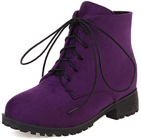 Bottines À Talon Bloc Femme, Bottes D'Hiver Décontractée Lacets Bottes Courtes Plates Bout Rond 498 Violet Taille 41 EU