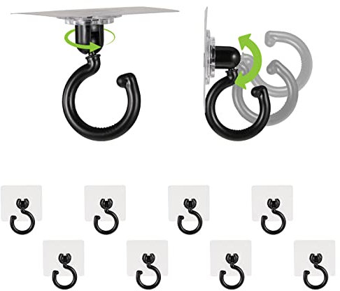 sdhiiolp Haken Selbstklebend,8 Stück 360° Drehbar Große Deckenhaken, Ohne Bohren Handtuchhaken Kleiderhaken Haken Wasserdicht Wandhaken für Bad Küche Büro Schlafzimmer Toilette,Schwarz