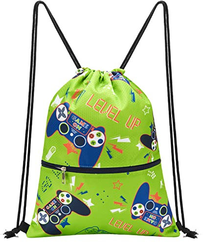 WAWSAM Spiel Turnbeutel - Sportbeutel für Jungen Kinder Schwimmtasche für Strandschwimmen Schwimmbad Schule Stoffbeutel mit Reißverschlusstasche Wasserdichte Sporttasche