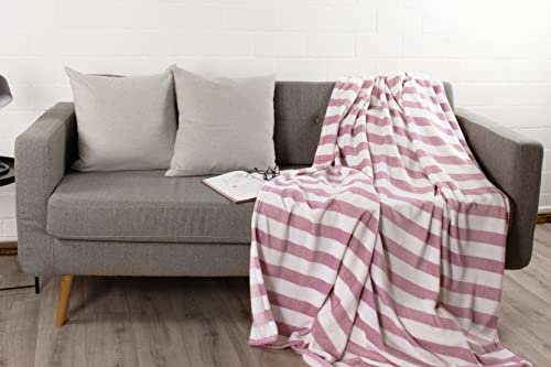 jilda-tex Wohndecke Kuscheldecke Plüschdecke Uni Decke Tagesdecke Uni (Streifen Pink-Weiß)