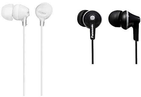 Sony MDR-EX15LPW geschlossene In-Ear-Kopfhörer weiß & Panasonic RP-HJE125E-K In-Ohr-Kopfhörer (DREI Paar Pass-Stücke, 10-24.000 Hz, 1,1 m Kabel) schwarz