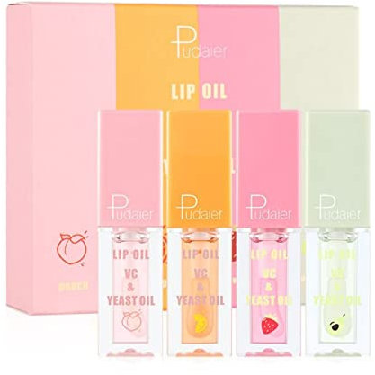 RoseFlower Lip Oil Set - Plumping, Transparent, Watery Glass Finish, Fruit Essence Moisturizing, Nourishing Hydrating Lip Oil for Women and Girls