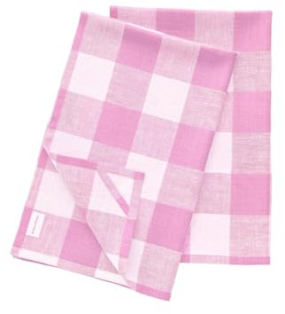 Solino Home Buffalo Check Küchentücher 2er Set - 100% reines Leinen Küchentücher / Geschirrtücher 16,5 x 26,5 Zoll - Maschinenwaschbare Handtücher Rosa Begonie - Handgefertigt mit europäischem Flachs