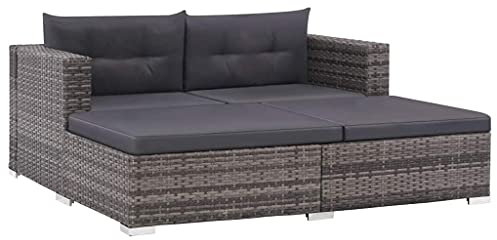 Festnight gartensofa 2 sitzer doppelliege Outdoor 5 Personen Lounge Sofa Balkon Lounge Balkonmöbel Rattan Balkonsofa Balkon Sitzgruppe Rattansofa Terrasse Gartenbank Garten mit Hocker Grau