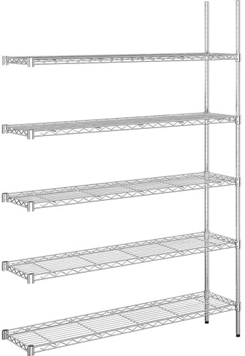 kaiserkraft | Stahldraht-Gitterregal | verchromt | Fachlast 100 kg | BxT 1220 x 360 mm | Anbauregal | Höhe 1880 mm | 5 Fachböden