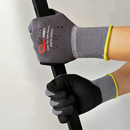 QEARSAFETY 6 Pairs Microfoam Nitrile Rubber Palm Coated Work Safety Gloves, Breathable, Abrasion, Logistics, Warehouse, General Purpose Use, TouchScreen, Gray Color, Women Size 7 (Small)