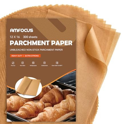 300 Stück Pergamentpapier Backblätter für Ofen – 30,5 x 40,6 cm, antihaftbeschichtet, vorgeschnittenes Backpapier zum Backen, Kochen, Grillen, Luftfritteuse und Dämpfen – ungebleicht, passend für