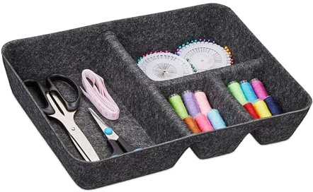 Relaxdays Schubladen Organizer Filz, Ordnungssystem Schreibtisch, HBT: 6,5 x 32 x 25 cm, 4 Fächer, Filzkorb, dunkelgrau