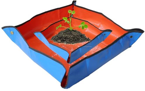 Molyorch 2 Stück Pflanzmatte, Auslaufsicher, wasserdichte Gartenmatte, Faltbare Pflanzunterlag, für Umpflanzen, Beschneiden, Umtopfen, 2 Größen (100x100cm, 50x50cm, Orange)