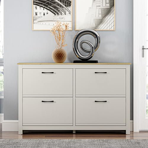 Galano Armoire à chaussures en calcaire 4 portes – Armoire de rangement fine – Organisateurs et armoire de rangement pour couloir – Entrée ou salon (gris clair)