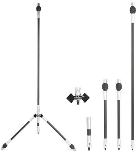 AMEYXGS Bogen-Stabilisator-Set für Bogenschießen, 4/5/10/12/28/76,2 cm, 3 K Carbon-Bogen-Balance-Stange mit Stabilisatorgummi und Gewichten für Recurvebogen und Compoundbogen (40° V-Stange, Silber, 1
