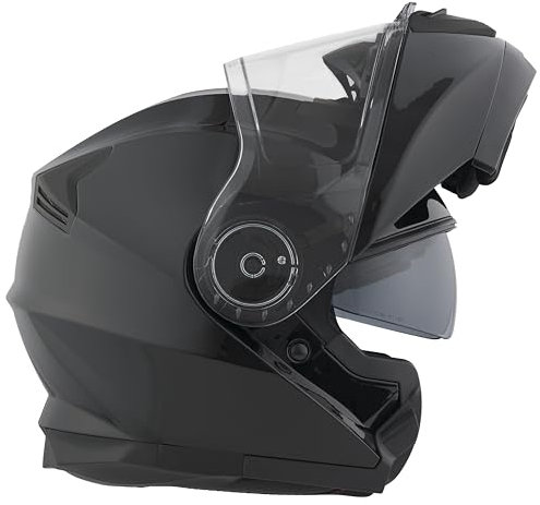 Casco Moto Modulare BHR 836 FLIP-UP, Casco Moto Apribile Omologato ECE 22.06 Con Schermo Parasole, Doppia Visiera Antigraffio e Sgancio Micrometrico, Utilizzo Touring e Cittadino, Nero Metallizzato M