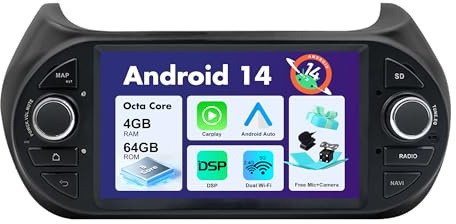 SXAUTO Android 14 IPS Autoradio Per Fiat Fiorino/Qubo/Citroën Nemo/Peugeot Bipper - 4G+64G - Senza fili Carplay & Android Auto - LED Camera + MIC - DAB Fast-boot Volante 360-CAM AHD - 2 Din 7 Pollici