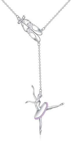 YFN Ballerina Kette Sterling Silber Ballett Tänzerin Anhänger Halskette Tanzschmuck für Frauen Mädchen Tanzauftritt Geschenke für Tochter Enkelin