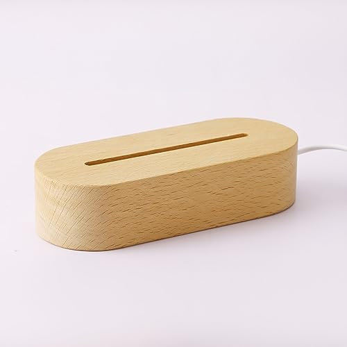 Bemaystar Soporte de madera con base iluminada por LED, apto para placas, álbumes de fotos, base elíptica de luz nocturna blanca
