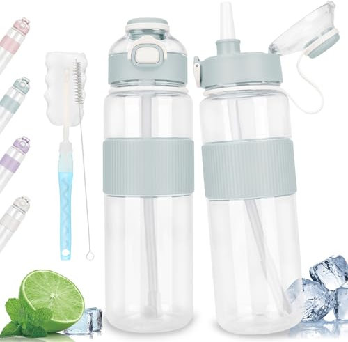 ADVIGO Bouteille de 1 l avec paille, étanche, adhésive, sportive, sans BPA, pour l'école, le travail, le fitness, les voyages
