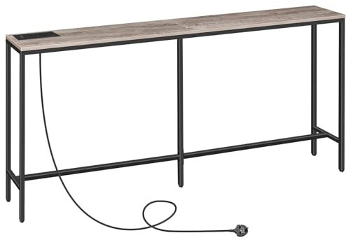 MAHANCRIS Console Table with Power Outlet, 180 cm Narrow Sofa Table, Industrial Entryway Table with USB Ports, Behind Couch Table for Entryway, Hallway, Foyer, Living Room, Bedroom ACTHG18KE01N1