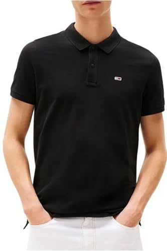 Tommy Jeans Herren Poloshirt Kurzarm Slim Placket Slim Fit, Schwarz (Black), 3XL