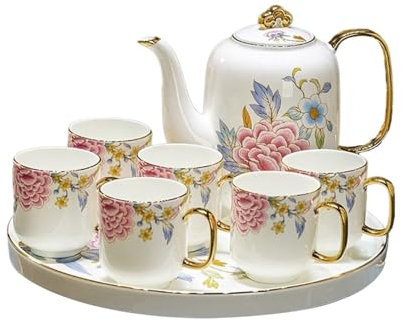 SLMSMSH Cold kettle 8-piece ceramic water set, practical Chinese teapot, cup and tea tray combination, complete set of hospitality equipment Water Pitcher Set for Hot/Cold Water
