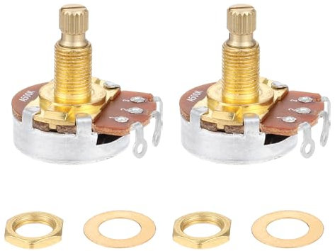 2 Pack Full Size Metric Guitar Bass Pots, 500k Potentiometer Brass Shaft Audio Taper Potentiometers, Guitar Potentiometer for Volume and Tone Short Split Shaft Audio Taper Pot for Electric Guitar Bass