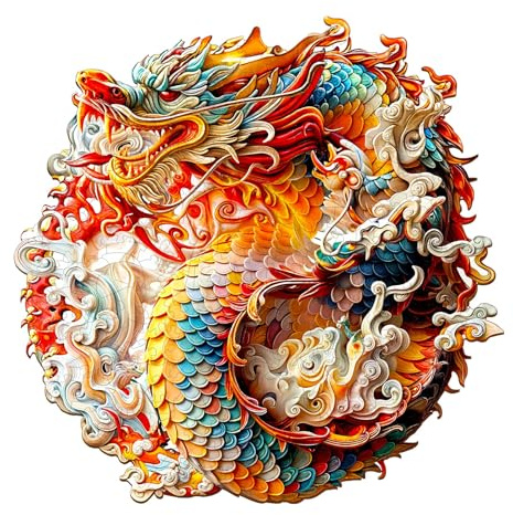 Holzpuzzle Erwachsene, Edler Drache Holzpuzzle, Unregelmäßige Einzigartige Form Puzzleteile, Exquisite Geschenkverpackung, Geburtstagsgeschenk für Erwachsene und Kinder(L-34 * 33.7cm-300 Stück)